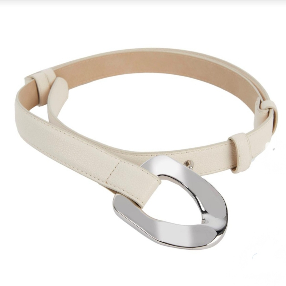 WynneCollection Dressy Abstract Buckle Belt - Ivory / Silver - plus